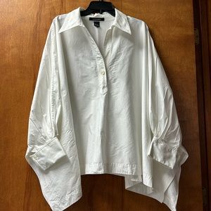 Ellen Tracey unique oversized baggy white cotton (mostly) collared blouse